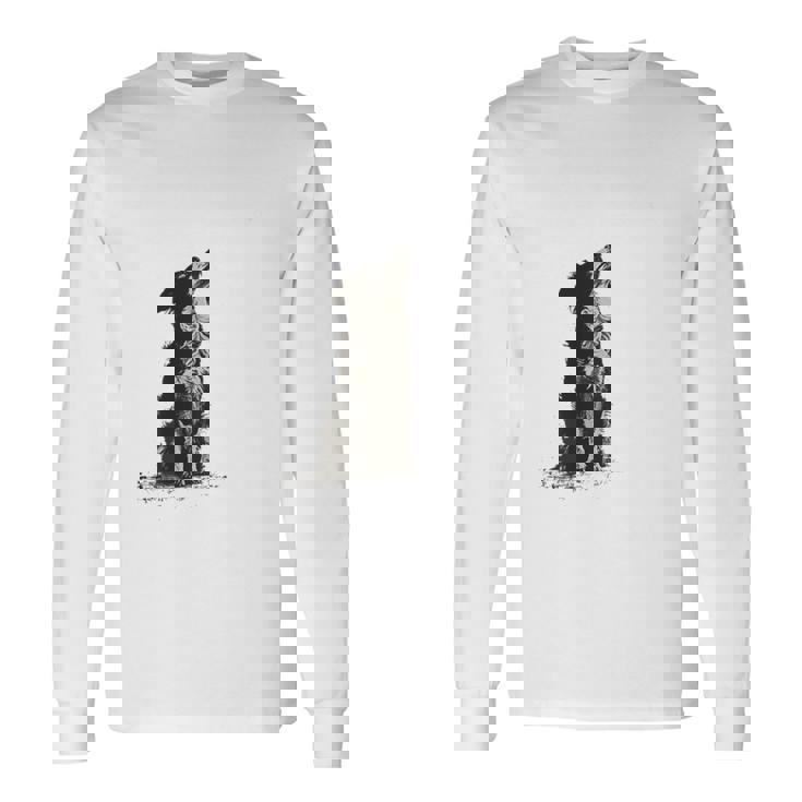 飼い主を見ているボーダーコリー 農場の犬 長袖Tシャツ