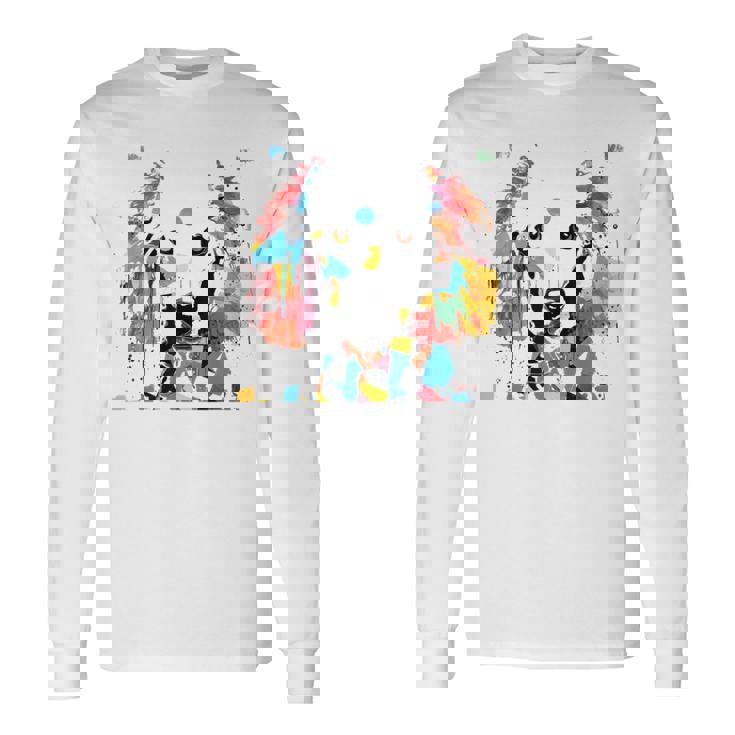 鮮やかな犬のアート スプラッシュカラー 抽象画 長袖Tシャツ