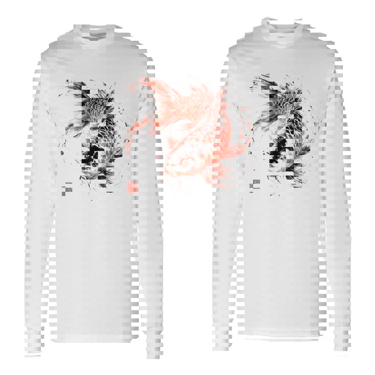 鯉 赤黒 アクアリウム ニシキゴイ 観賞魚 イラスト バックプリント 長袖Tシャツ ギフトのアイデア