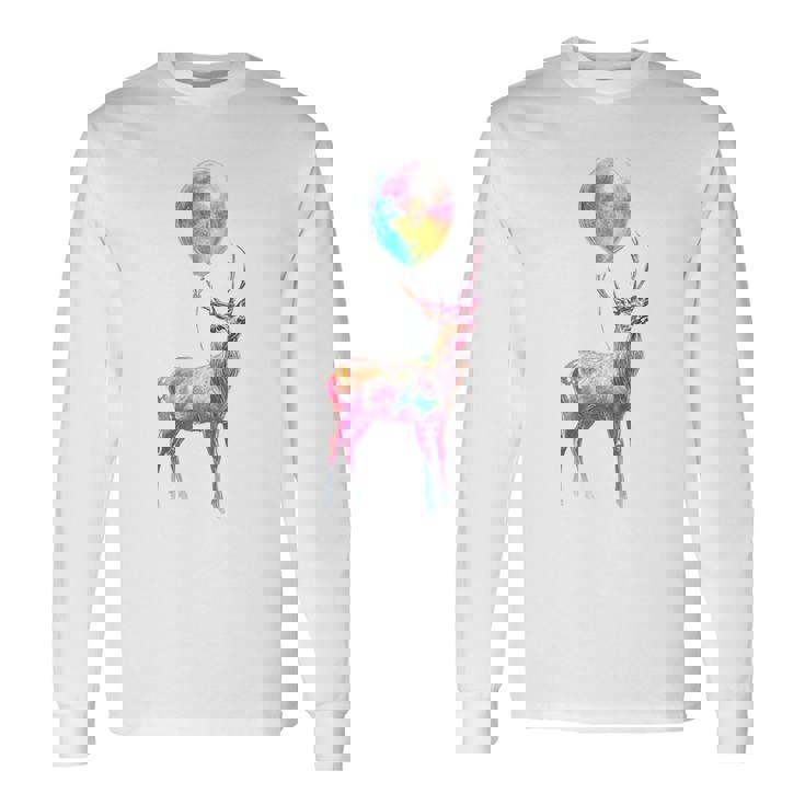 鹿 カラフル モチーフ 抽象 動物 プリント アート 鹿 長袖Tシャツ