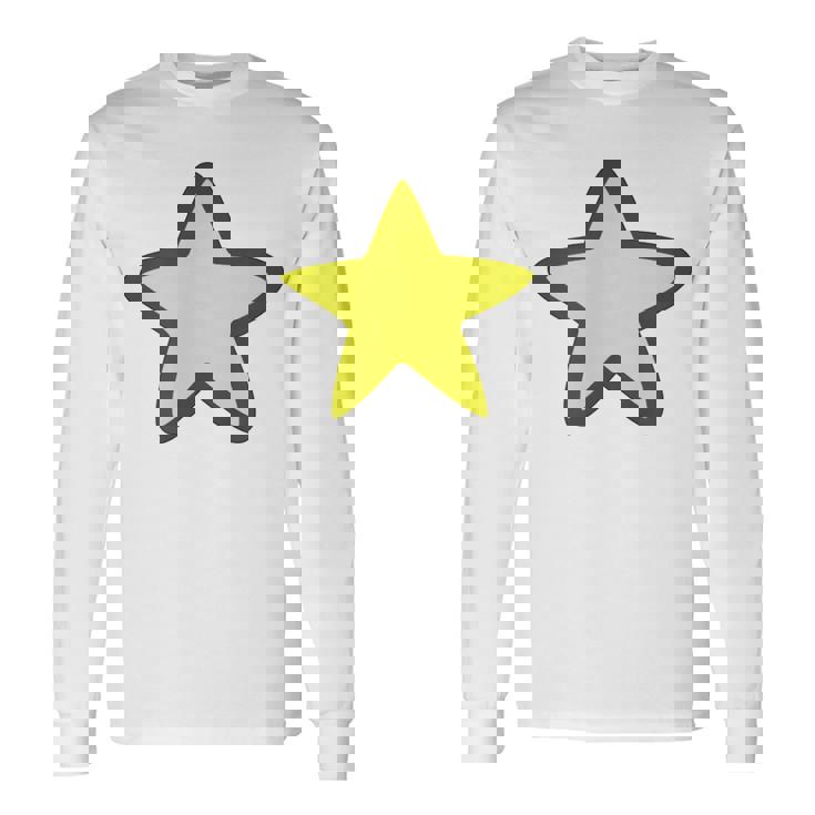 黄色い星と黒のアウトライン 長袖Tシャツ