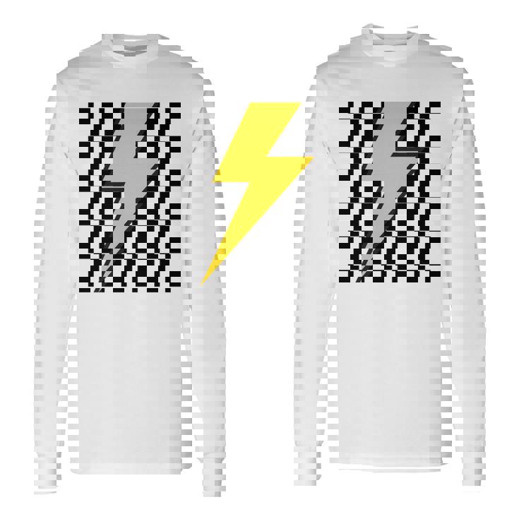 黄色の稲妻チェッカー審美的レーシング 長袖tシャツ 長袖Tシャツ