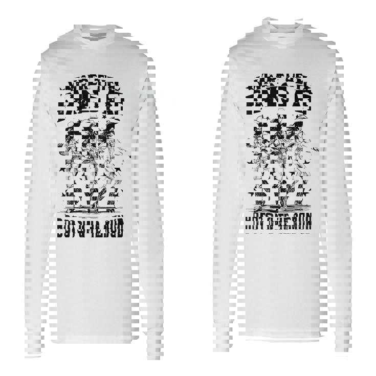 黒のカウガールウエスタンカントリーロデオライニングブーツグランド 長袖Tシャツ