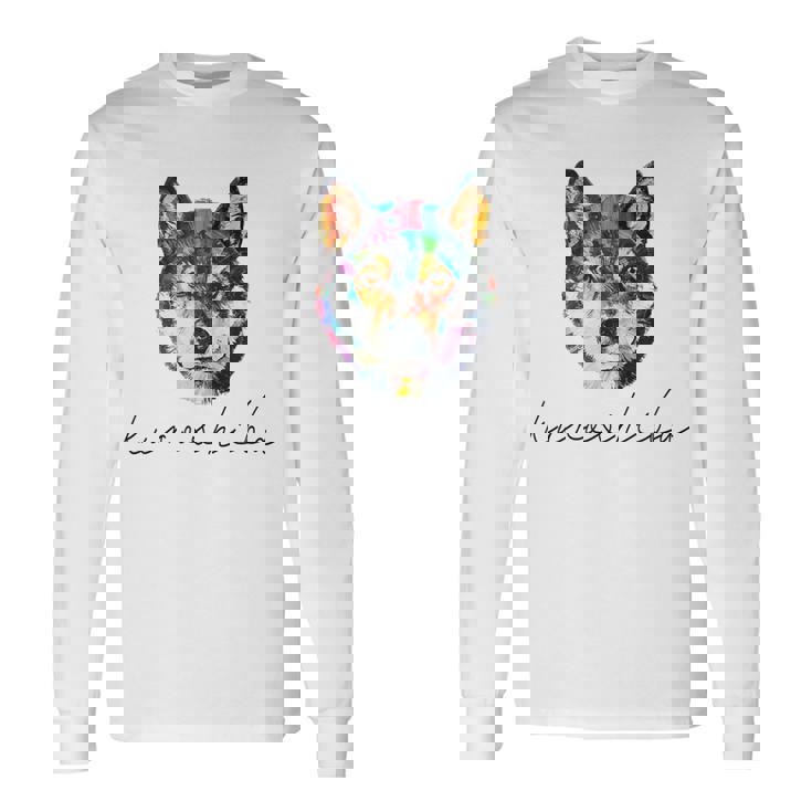 黒柴のグラフィックデザイン 長袖Tシャツ