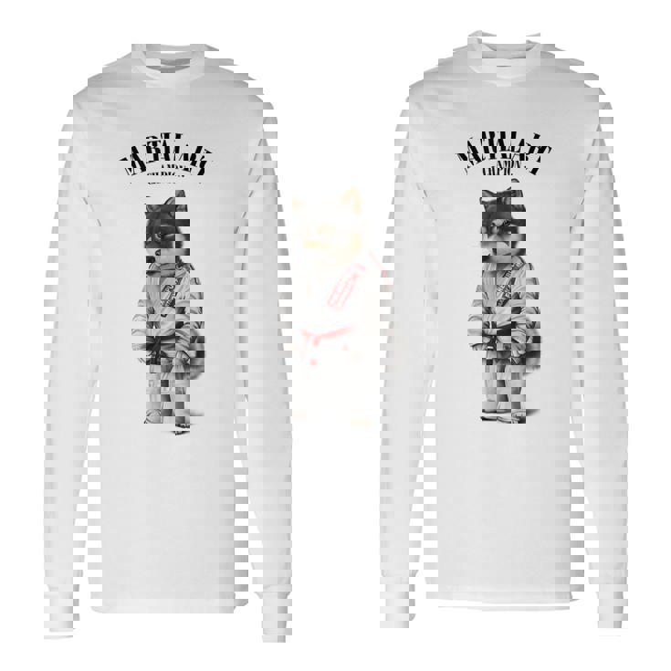 黒柴犬 柔道空手マスター 白柔道師 長袖Tシャツ