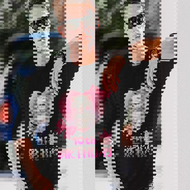 10歳の誕生日 ピンク かわいい 猫 長袖Tシャツ 彼への贈り物