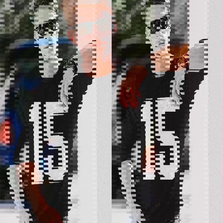 15番のカレッジスポーツスタイル。ホワイト。 長袖Tシャツ 彼への贈り物