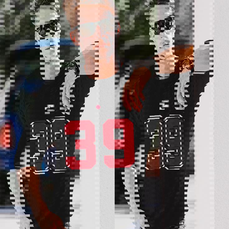 39 ナンバー カレッジスタイル ヴィンテージ 赤 白 日本国旗 長袖Tシャツ 彼への贈り物