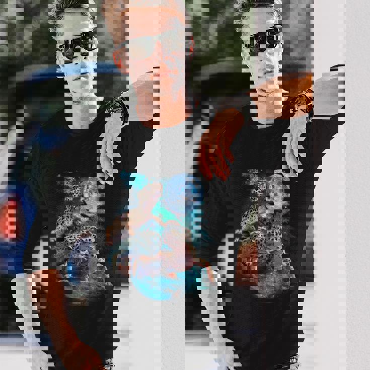 3ムーンヤモリ面白い爬虫類ヒョウトカゲヤモリアートノベルティ 長袖Tシャツ 彼への贈り物