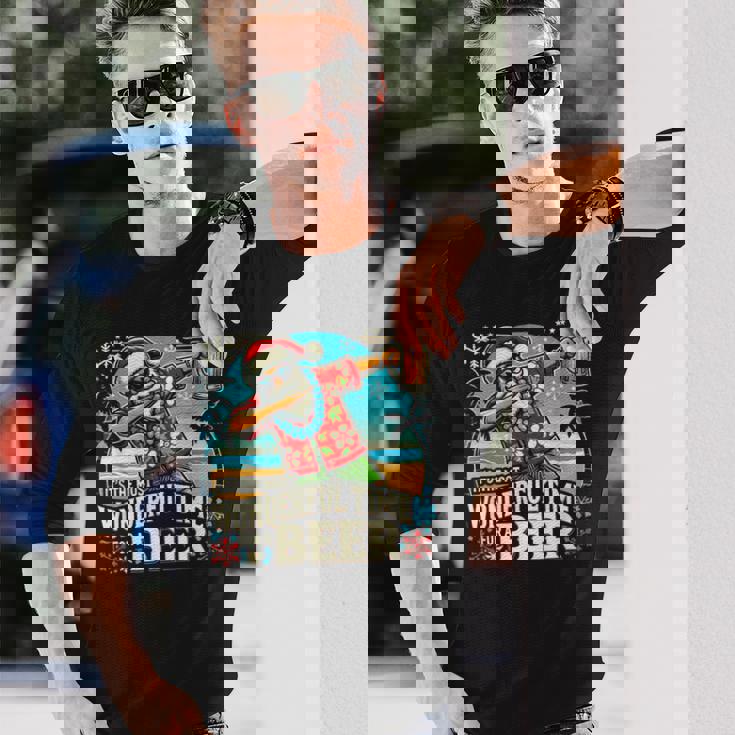 7月のクリスマス サンタハワイアンワンダフルビール 長袖Tシャツ 彼への贈り物