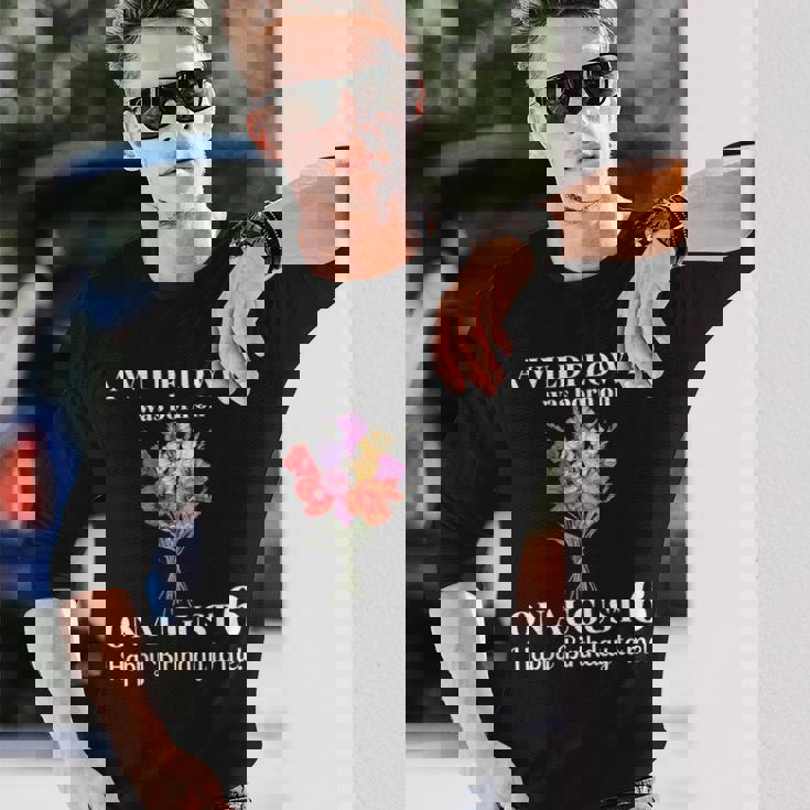 8月6日 誕生 花 グラジオラスとポピー 8月の誕生日 長袖Tシャツ 彼への贈り物