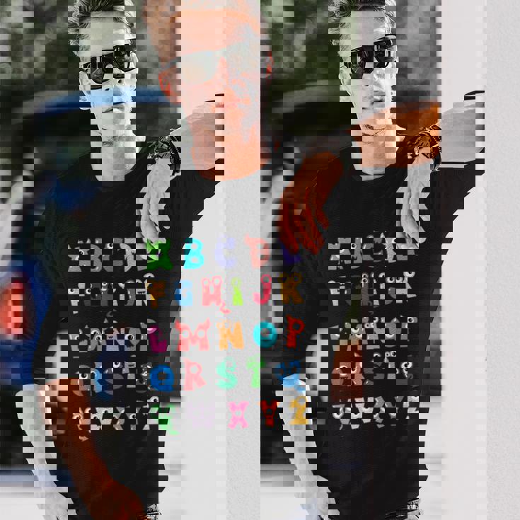 Abc かわいいモンスター アルファベット ハロウィン 先生 コスチューム キッズ 長袖Tシャツ 彼への贈り物