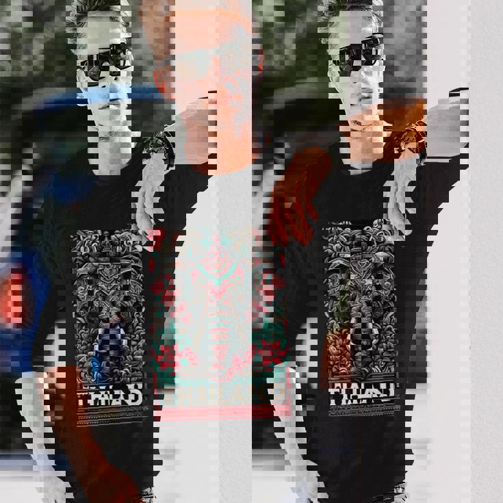 Amezing タイチャン 美しい象 タイ柄 長袖Tシャツ 彼への贈り物