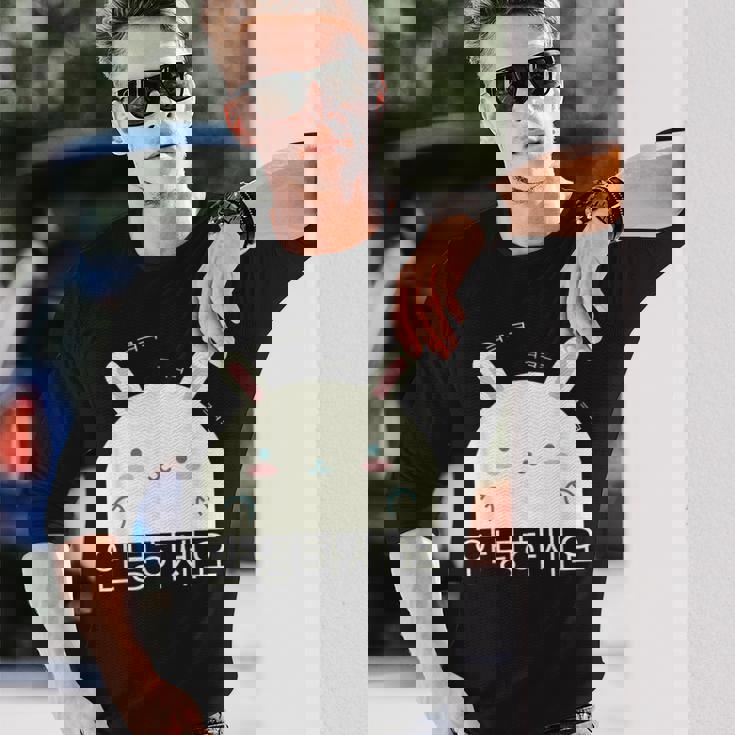 Annyeonghaseyo 笑うかわいいウサギ ハングル 韓国語アルファベット 長袖Tシャツ 彼への贈り物