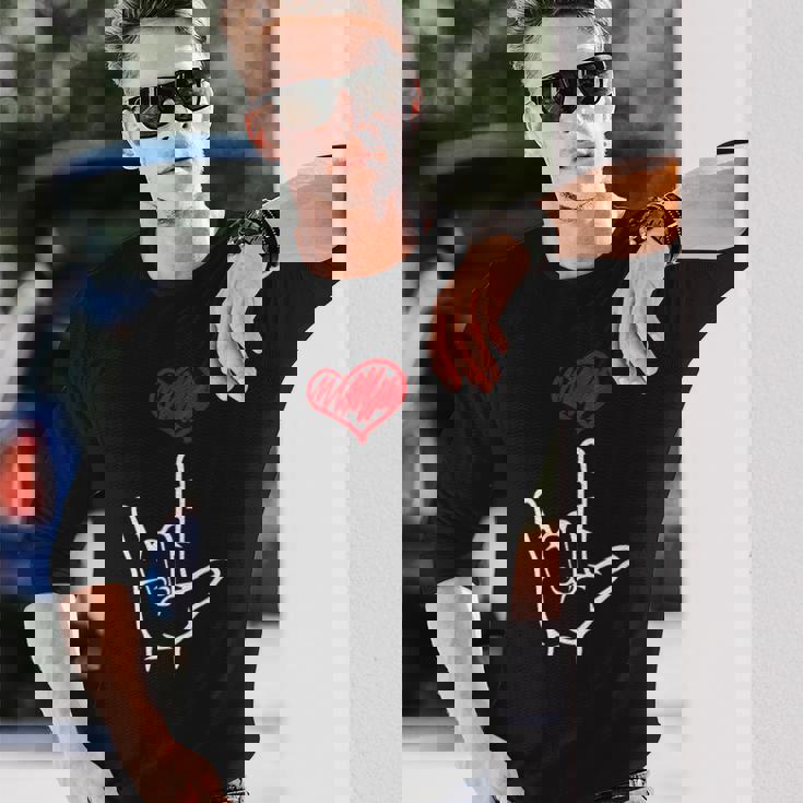 Asl I Love You Hand Heart アメリカ手話 長袖Tシャツ 彼への贈り物