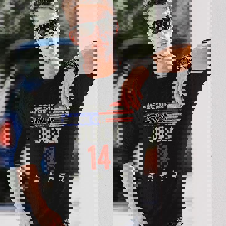 Awesome 7月14日 ヴィンテージ アメリカ国旗 クラシック 7月14日 長袖Tシャツ 彼への贈り物