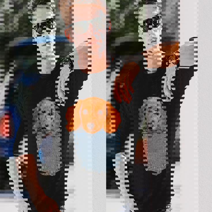 Beagle In My Pocket シャツ かわいい子犬 ダックスフンド ドッグシャツ 長袖Tシャツ 彼への贈り物