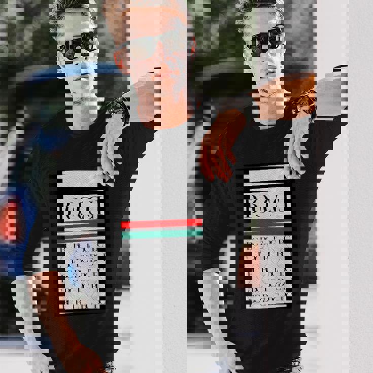 Bocci ぼっち ロゴ 総柄 緑 赤 イタリア国旗風【変なデザイン屋さん】陰キャ オタク ブランド パロディ 面白 長袖Tシャツ 彼への贈り物