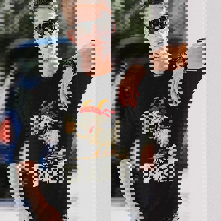 Bock Auf Dart ヤギとビールジョッキ 面白いダーツプレーヤー 長袖Tシャツ 彼への贈り物