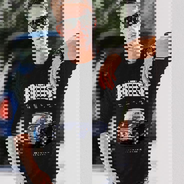 British Classic Car ダークブルー ミニスポーツカー 長袖Tシャツ 彼への贈り物