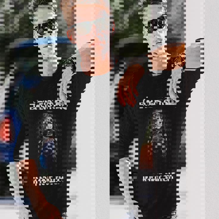 Bärenstark Im Mondlicht 満月 森 月明かり グリズリーベア 長袖Tシャツ 彼への贈り物