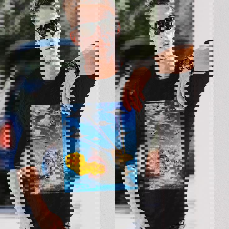 Cat Riding Fire Breathehark レインボー レーザー タコス 長袖Tシャツ 彼への贈り物