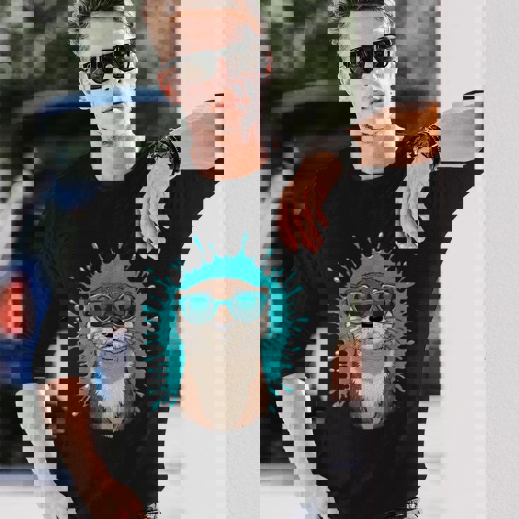 Chill Otteribes 面白いカワウソサングラスデザイン 長袖Tシャツ 彼への贈り物