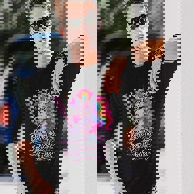 Choke On My Radiance 面白いユニコーンレインボーアティチュード 長袖Tシャツ 彼への贈り物