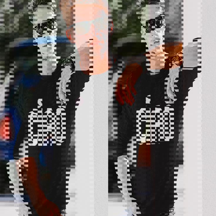 Ciao イタリア語の格言 白とピンクのミニマリスト 長袖Tシャツ 彼への贈り物