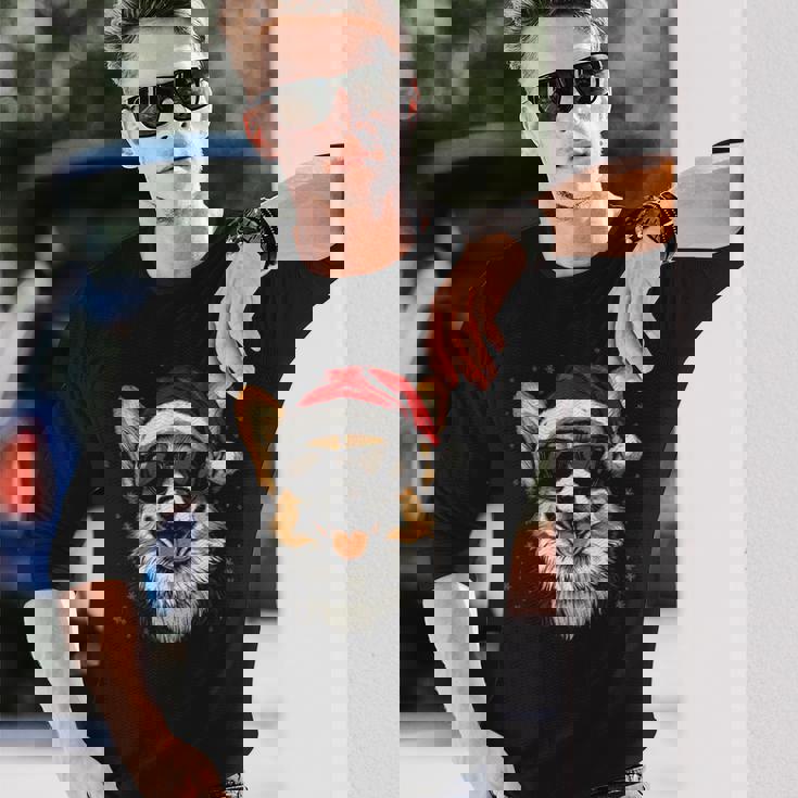 Corgi サンタハット 面白い かわいい 犬 ママ お父さん クリスマス 長袖Tシャツ 彼への贈り物