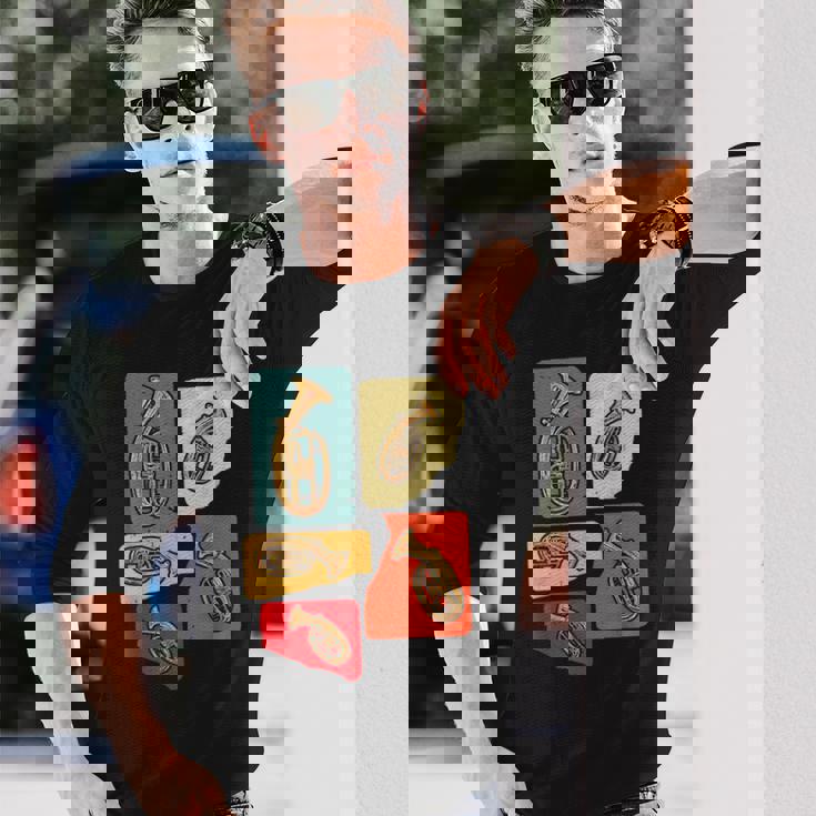 Creative Tenor Horn ビンテージ レトロ アートワーク テナーホルン奏者 長袖Tシャツ 彼への贈り物