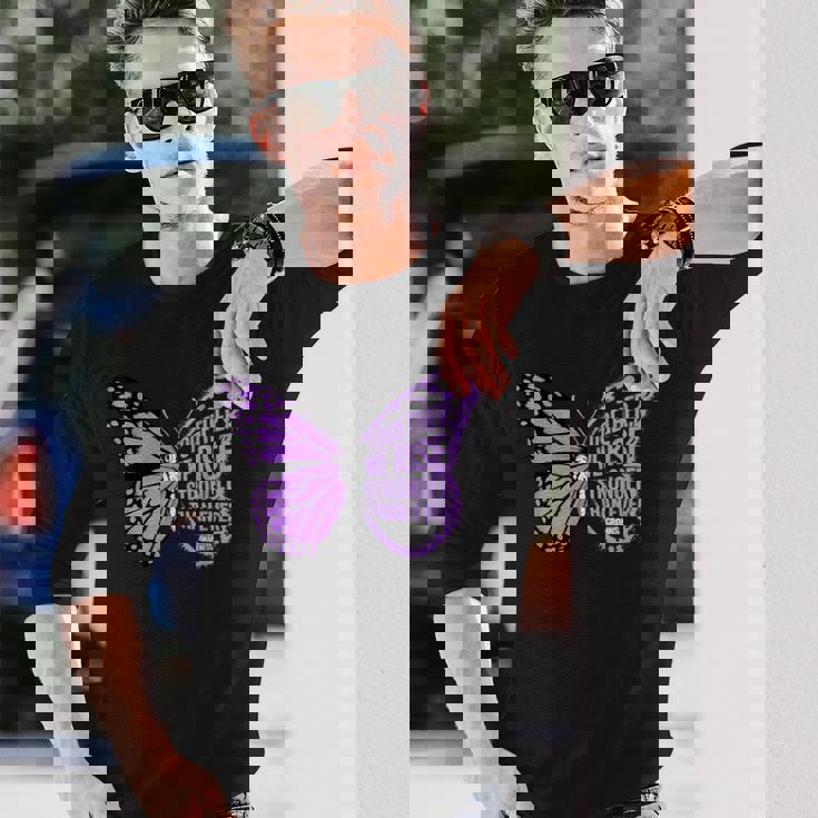 Crohns Awareness Together We Rise パープルリボン バタフライ 長袖Tシャツ 彼への贈り物