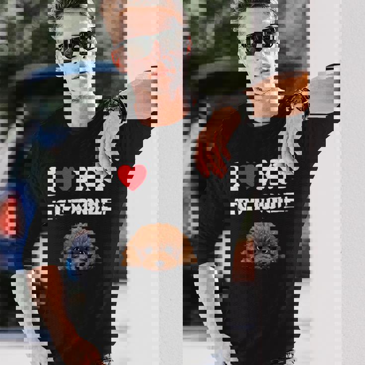 Cute I Love My Toy プードル 犬の飼い主 長袖Tシャツ 彼への贈り物