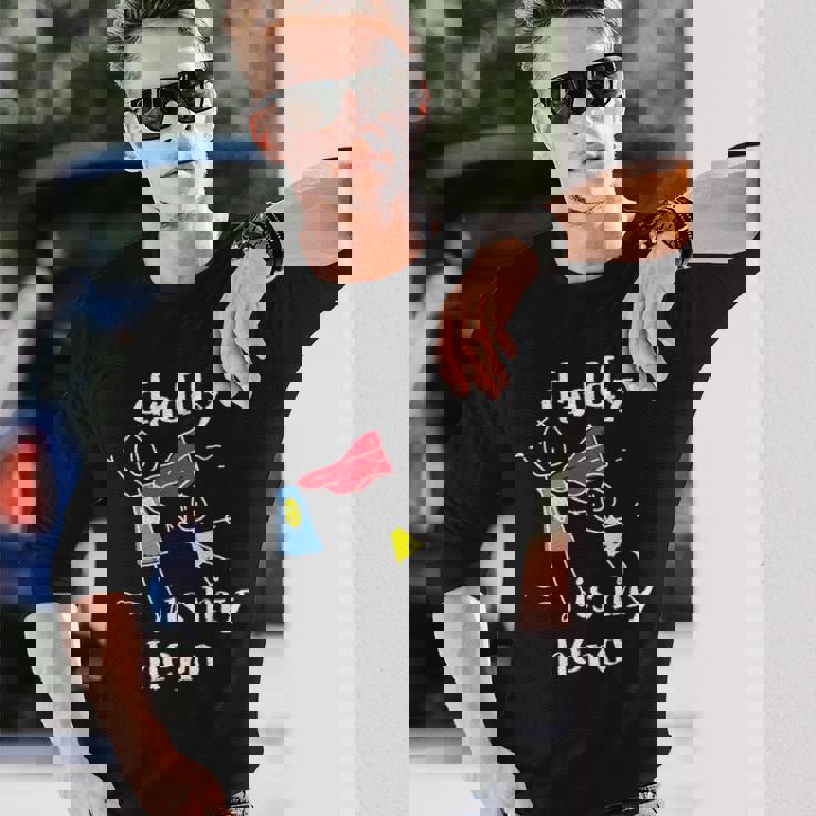 Daddy Is My Herouper Dad 手描き 長袖Tシャツ 彼への贈り物