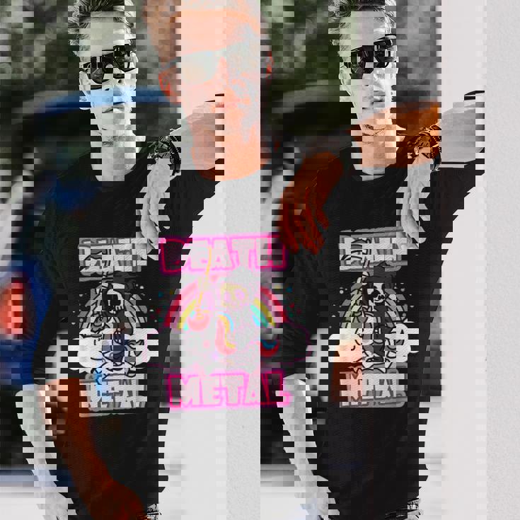 Death Metal Grim Reaper ピンクユニコーン ファニーヘビーメタル 長袖Tシャツ 彼への贈り物