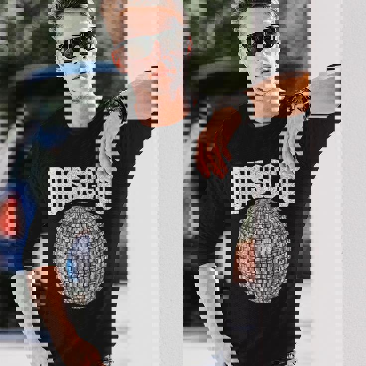 Disco Music Ball ファンク ソウル 音楽愛好家 レトロ 70年代 80年代 コスチューム 長袖Tシャツ 彼への贈り物