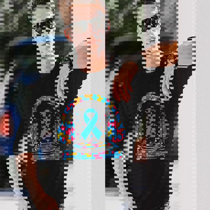 Dj ヘッドフォン パズル 自閉症啓発 自閉症 レディース メンズ 長袖Tシャツ 彼への贈り物