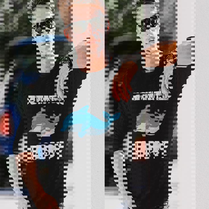 Dolphinately Happy ドルフィンズ イルカ 哺乳類 海 Dolphin ドルフィン 長袖Tシャツ 彼への贈り物