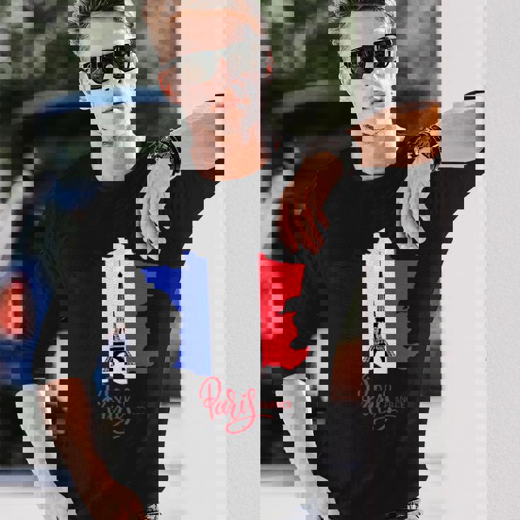 Enjoy Travel Paris France Flag & Eiffel Tower Graphic 長袖Tシャツ 彼への贈り物