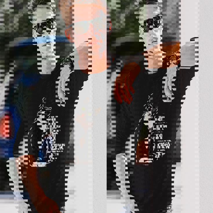 The Fuck You Lookin At 猫好きのための面白い下品なノベルティ 長袖Tシャツ 彼への贈り物