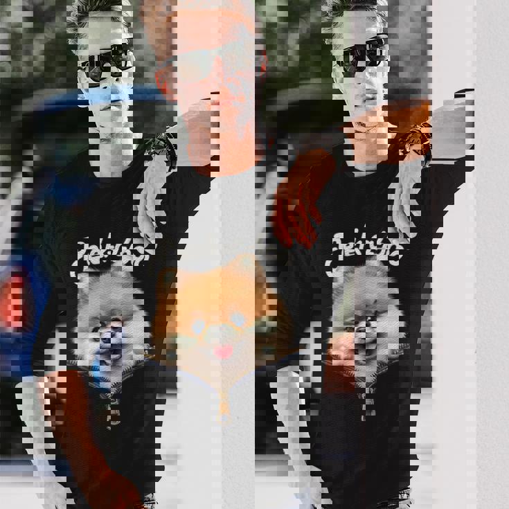 Peek-A-Boo ポメラニアン 長袖Tシャツ 彼への贈り物