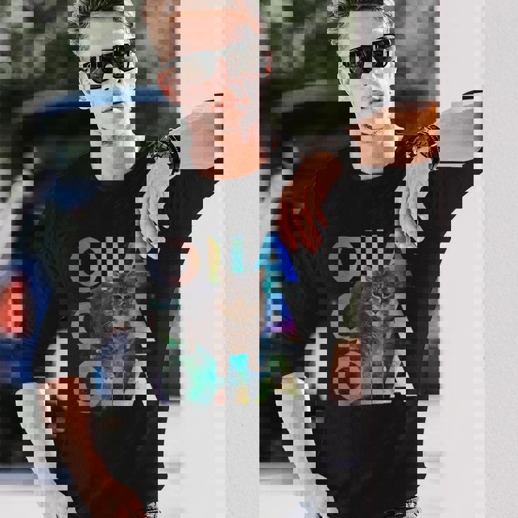 Oiia Oiia 回転する猫 ミーム 面白い ブレイン エセル スペース 長袖Tシャツ 彼への贈り物