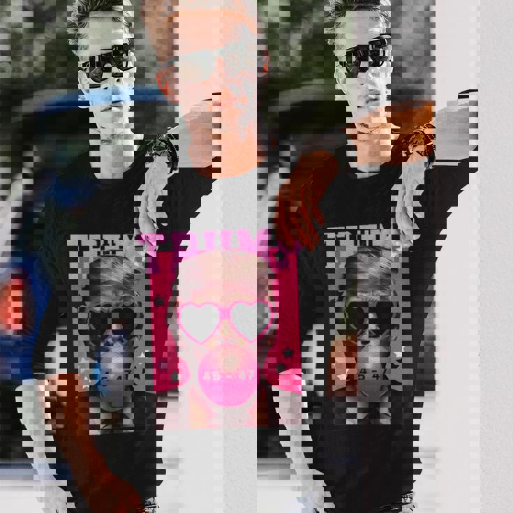 Trump 2024 メガネ&バブルガム ピンク 長袖Tシャツ 彼への贈り物