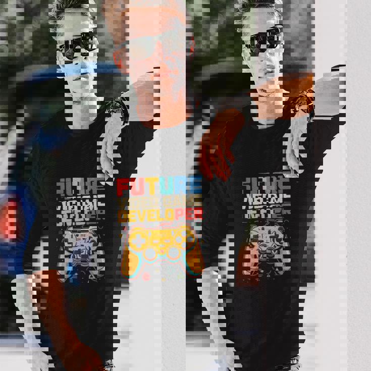 Futureideo Game Developer Gamer Coding Tech Geek 長袖Tシャツ 彼への贈り物