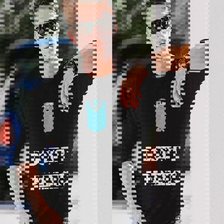 Golang Gopher プログラミング ユーモア Don't Panic Coding Developer 長袖Tシャツ 彼への贈り物