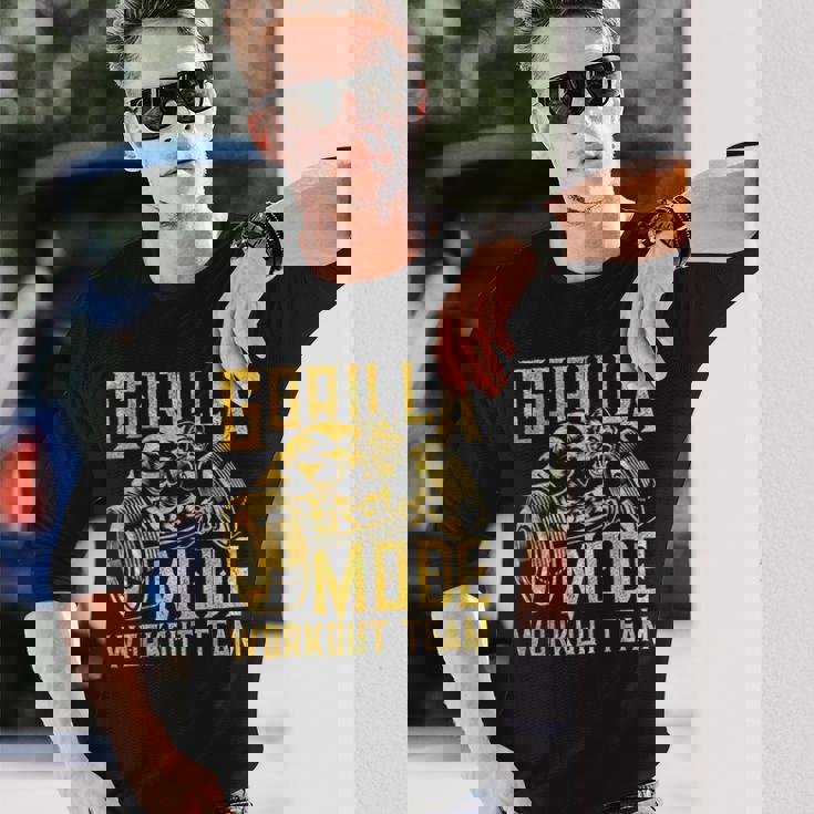 Gorilla Mode ワークアウト チーム ダンベル ビースト ジム フィットネス ゴールド 長袖Tシャツ 彼への贈り物