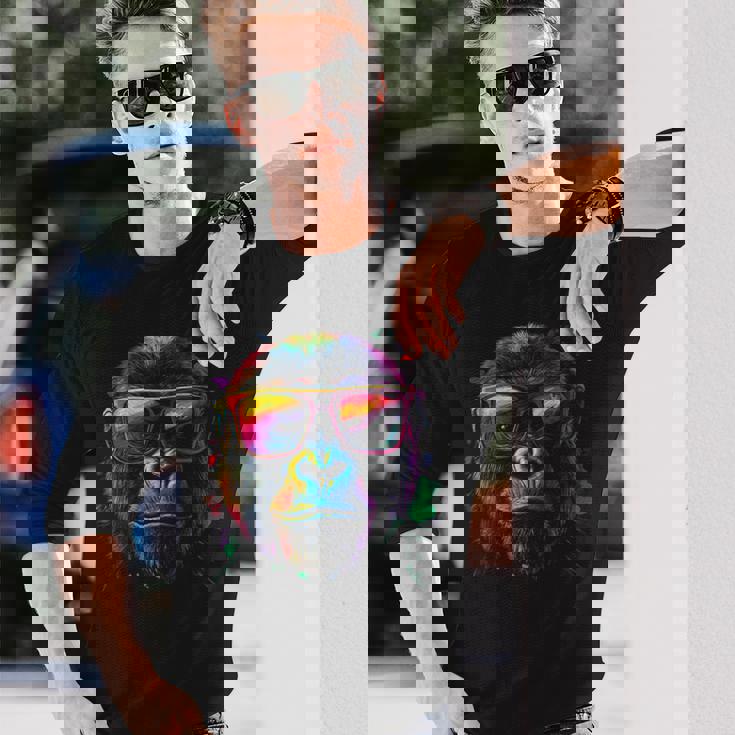 Gorilla Monkey グラフィック アニマルアート サングラス ゴリラ 長袖Tシャツ 彼への贈り物