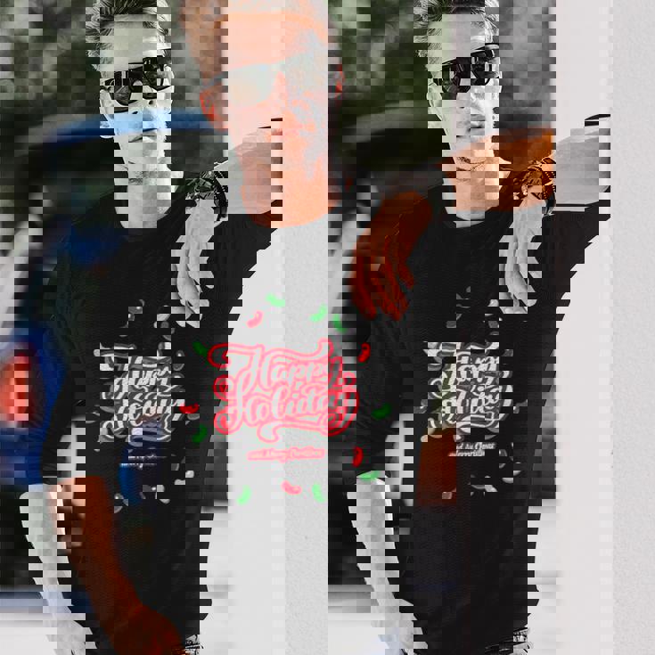 Happy Holiday And Merry Christmas Quote Festive Greetings 長袖Tシャツ 彼への贈り物