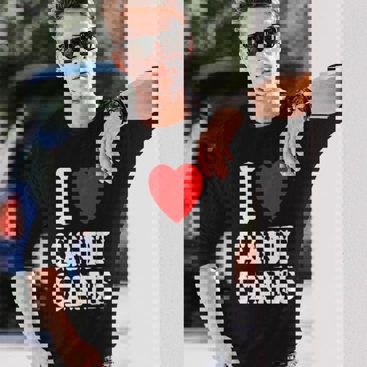 I Heart 愛 キャンディケーン 冬 ペパーミント クリスマス 長袖Tシャツ 彼への贈り物