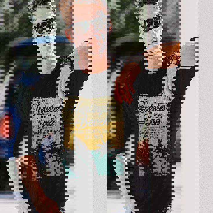 Huntington Beachurf City California アンティーク調サーフィン 長袖Tシャツ 彼への贈り物